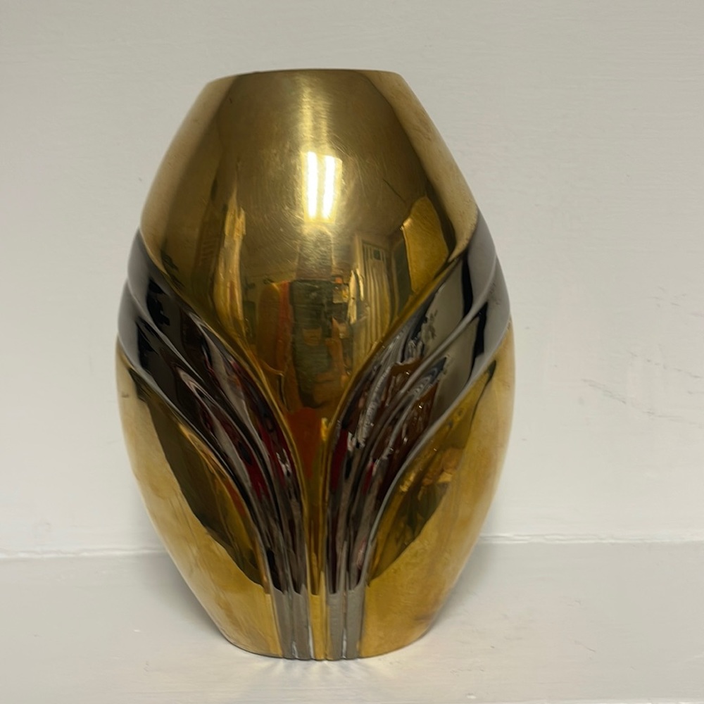 MCM art deco inspired brass vase. Vintage vase